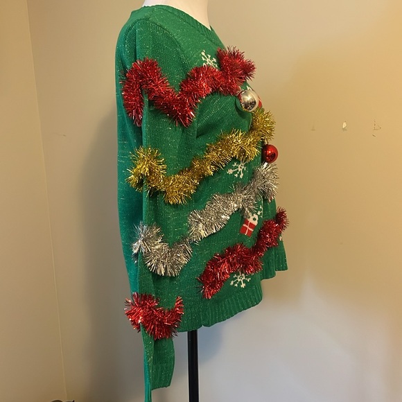 Joyland (L) Christmas Sweater Tinsel and balls! Sequin candy-cane presents. NSOW - Picture 2 of 7
